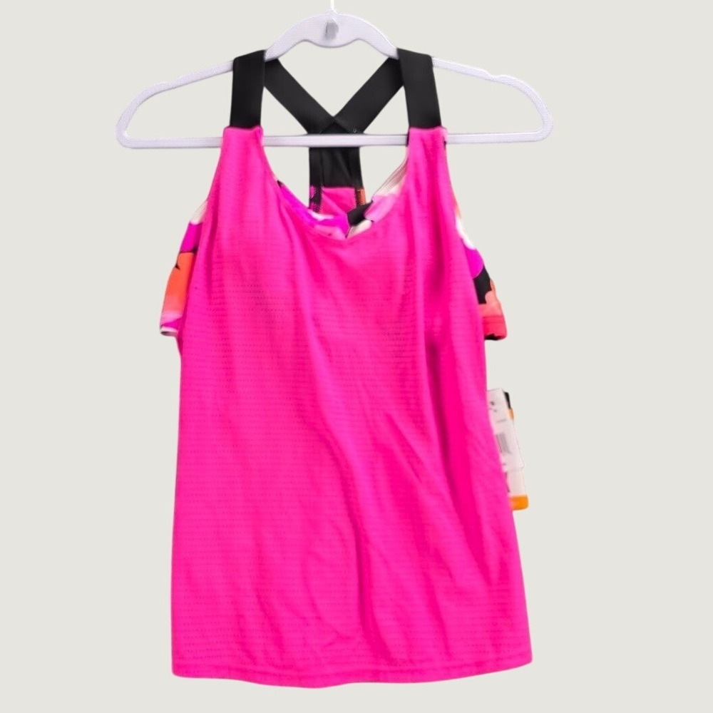 ZeroXposur Womens Sun Smart 2-in-1 Tankini Top Hot Pink Floral XS NEW